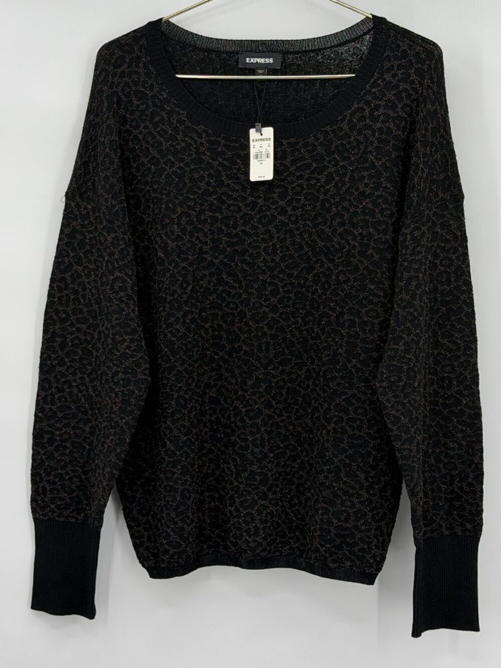Express Black Metallic Leopard Print Sweater XL NWT Lightweight Women's